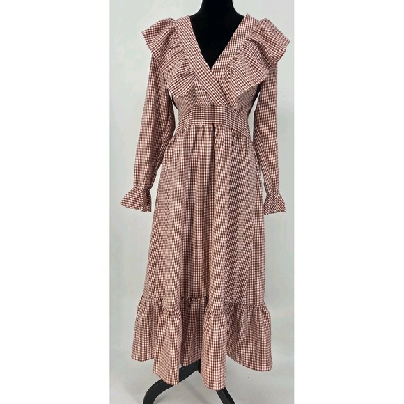 Aiden Dresses & Skirts - Aiden Red Gingham Maxi Dress Medium Prarie Style Tiered Ruffle Cottagecore